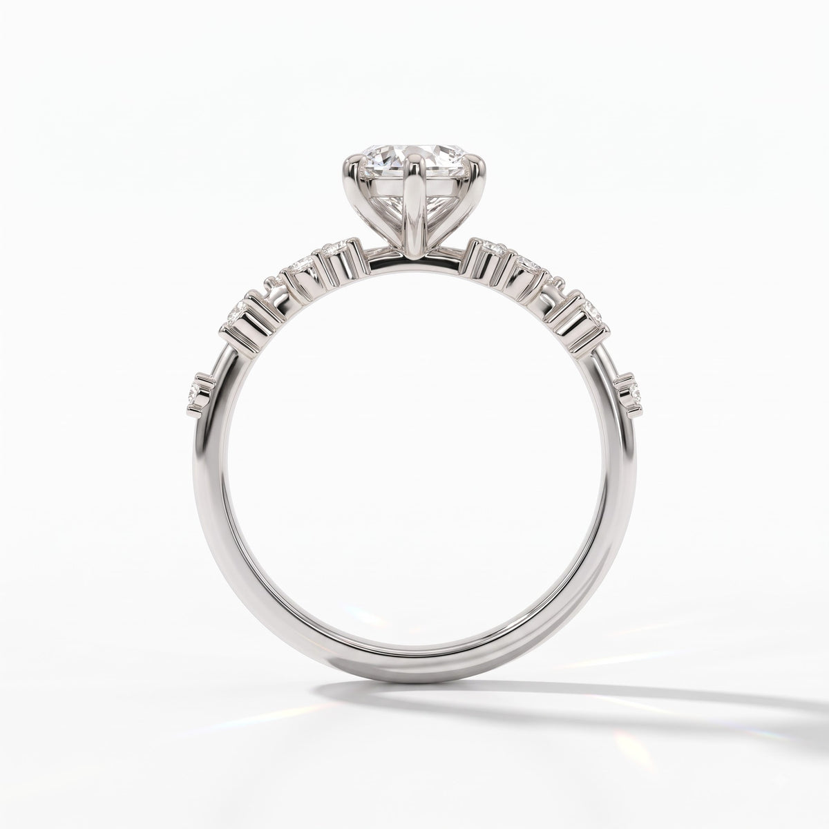 Marquise cut lab-grown diamond cluster engagement ring with marquise and round leaf accents in 950 platinum, upright profile view 