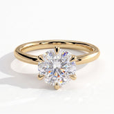 Round lab-grown diamond solitaire engagement ring in 18K (750) yellow gold, front view 