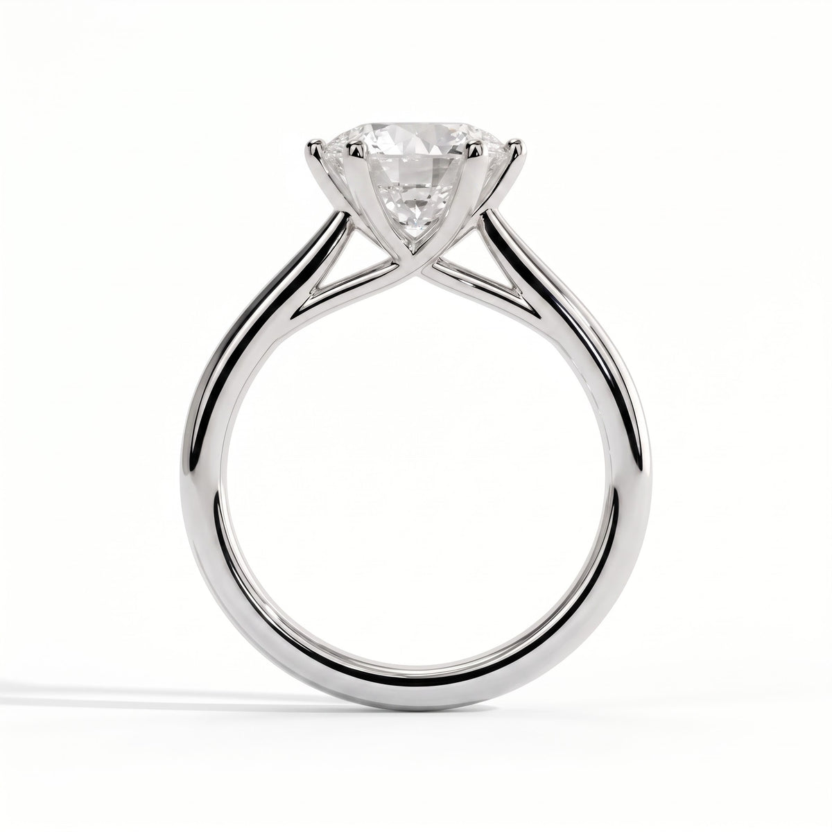 Round lab-grown diamond solitaire engagement ring in 14K (585) white gold, side profile 