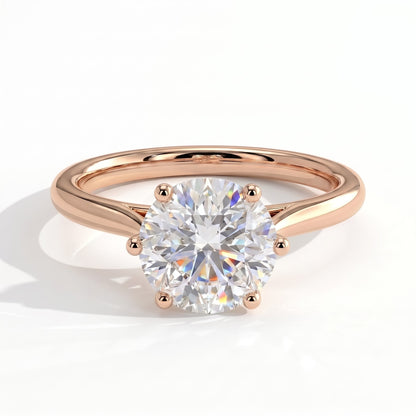 Round lab-grown diamond solitaire engagement ring in 14K (585) rose gold, front view 