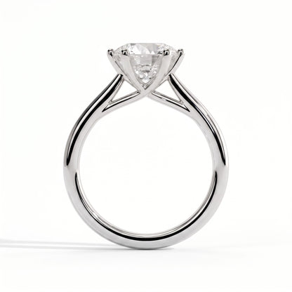 Round lab-grown diamond solitaire engagement ring in 18K (750) white gold, side profile 