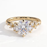 Round lab-grown diamond halo engagement ring in 14K (585) yellow gold, front view 