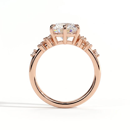 Round lab-grown diamond halo engagement ring in 14K (585) rose gold, side profile 