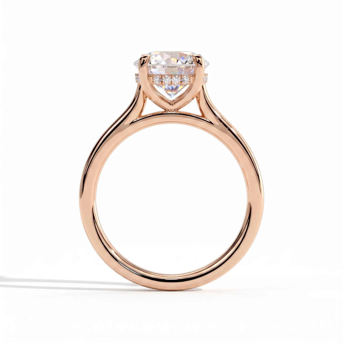 Round lab-grown diamond solitaire engagement ring in 14K (585) rose gold, side profile 