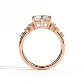 Round lab-grown diamond halo engagement ring in 18K (750) rose gold, side profile 