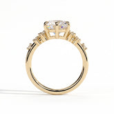 Round lab-grown diamond halo engagement ring in 18K (750) yellow gold, side profile 