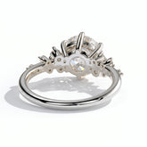 Round lab-grown diamond halo engagement ring in 18K (750) white gold, on white background 