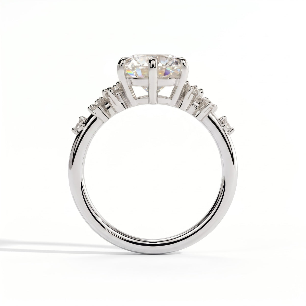 Round lab-grown diamond halo engagement ring in 950 platinum, side profile 