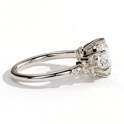 Round lab-grown diamond halo engagement ring in 950 platinum, detail view 