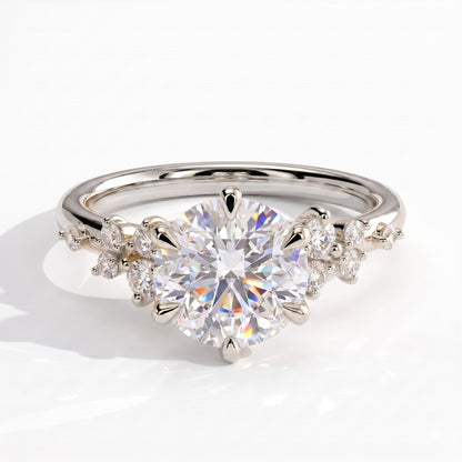 Round lab-grown diamond halo engagement ring in 950 platinum, front view 