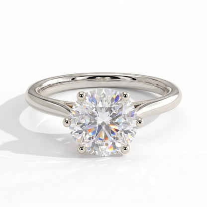 Round lab-grown diamond solitaire engagement ring in 950 platinum, front view 