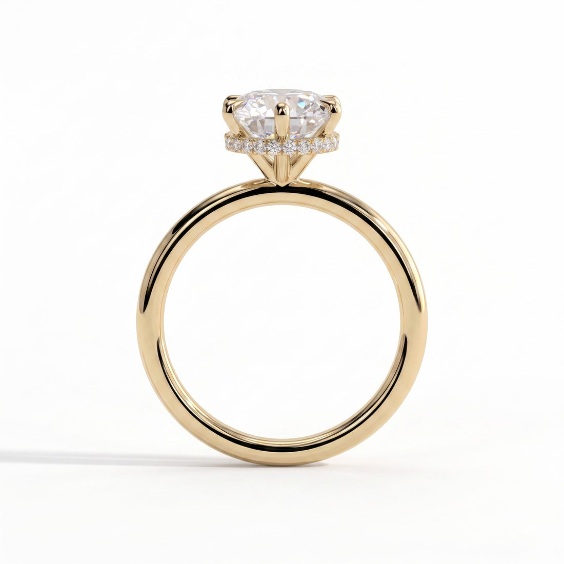 Round lab-grown diamond solitaire engagement ring in 14K (585) yellow gold, side profile 