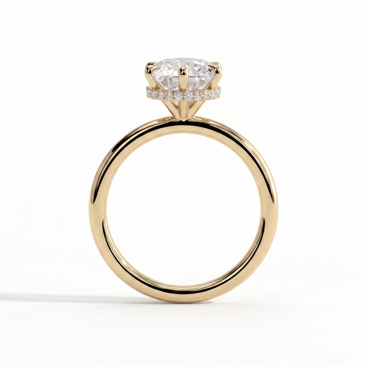 Round lab-grown diamond solitaire engagement ring in 14K (585) yellow gold, side profile 