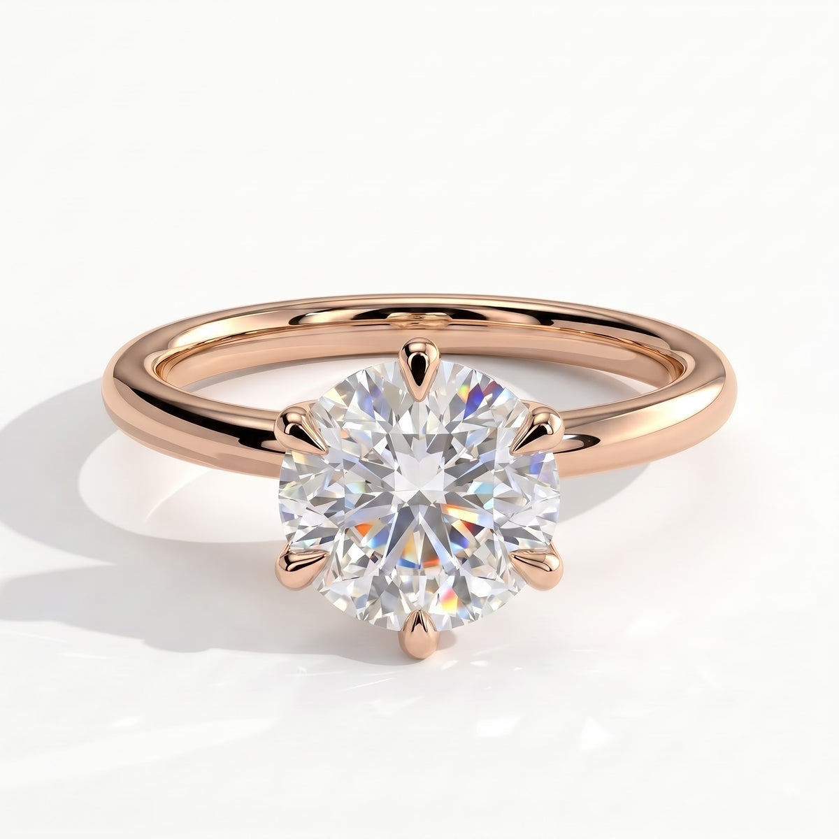Round lab-grown diamond solitaire engagement ring in 14K (585) rose gold, front view 