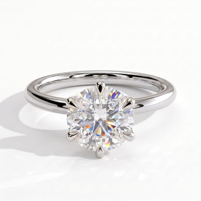 Round lab-grown diamond solitaire engagement ring in 14K (585) white gold, front view 