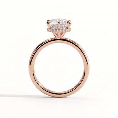 Round lab-grown diamond solitaire engagement ring in 18K (750) rose gold, side profile 