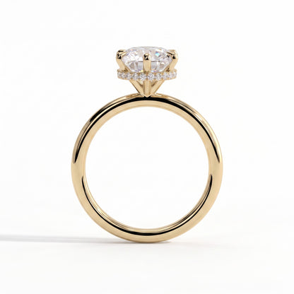 Round lab-grown diamond solitaire engagement ring in 18K (750) yellow gold, side profile 