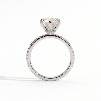 Round lab-grown diamond halo engagement ring in 14K (585) white gold, side profile 