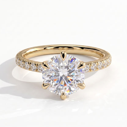 Round lab-grown diamond halo engagement ring in 14K (585) yellow gold, front view 