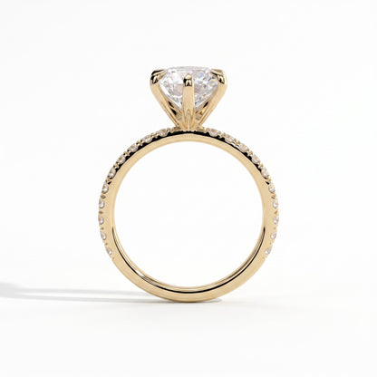 Round lab-grown diamond halo engagement ring in 14K (585) yellow gold, side profile 