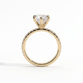 Round lab-grown diamond halo engagement ring in 18K (750) yellow gold, side profile 