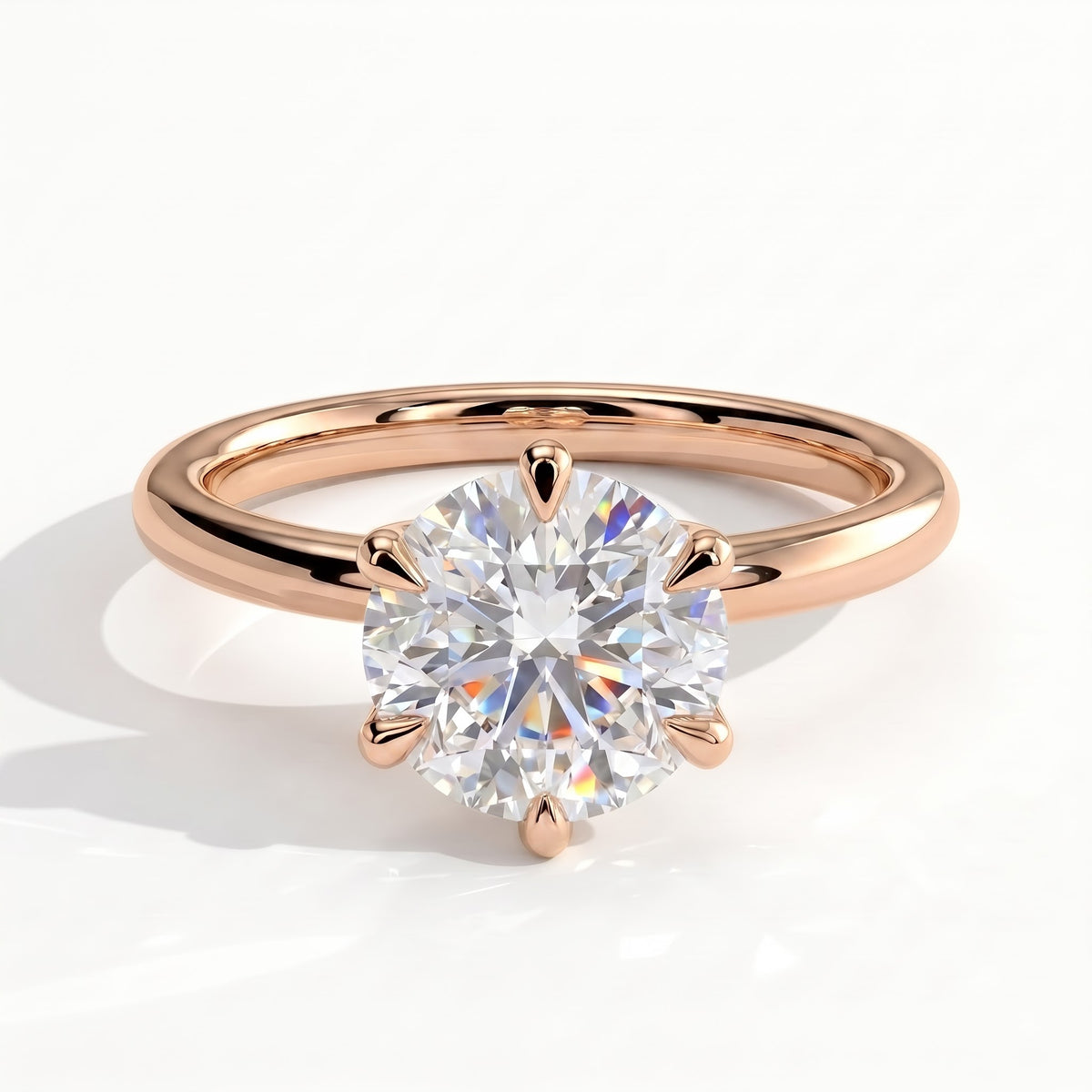 Round lab-grown diamond solitaire engagement ring in 18K (750) rose gold, front view 