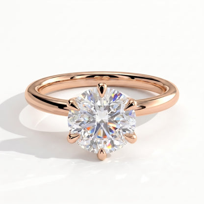 Round lab-grown diamond solitaire engagement ring in 18K (750) rose gold, front view 