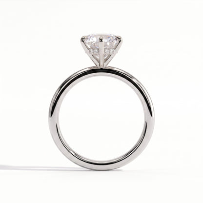 Round lab-grown diamond solitaire engagement ring in 18K (750) white gold, side profile 