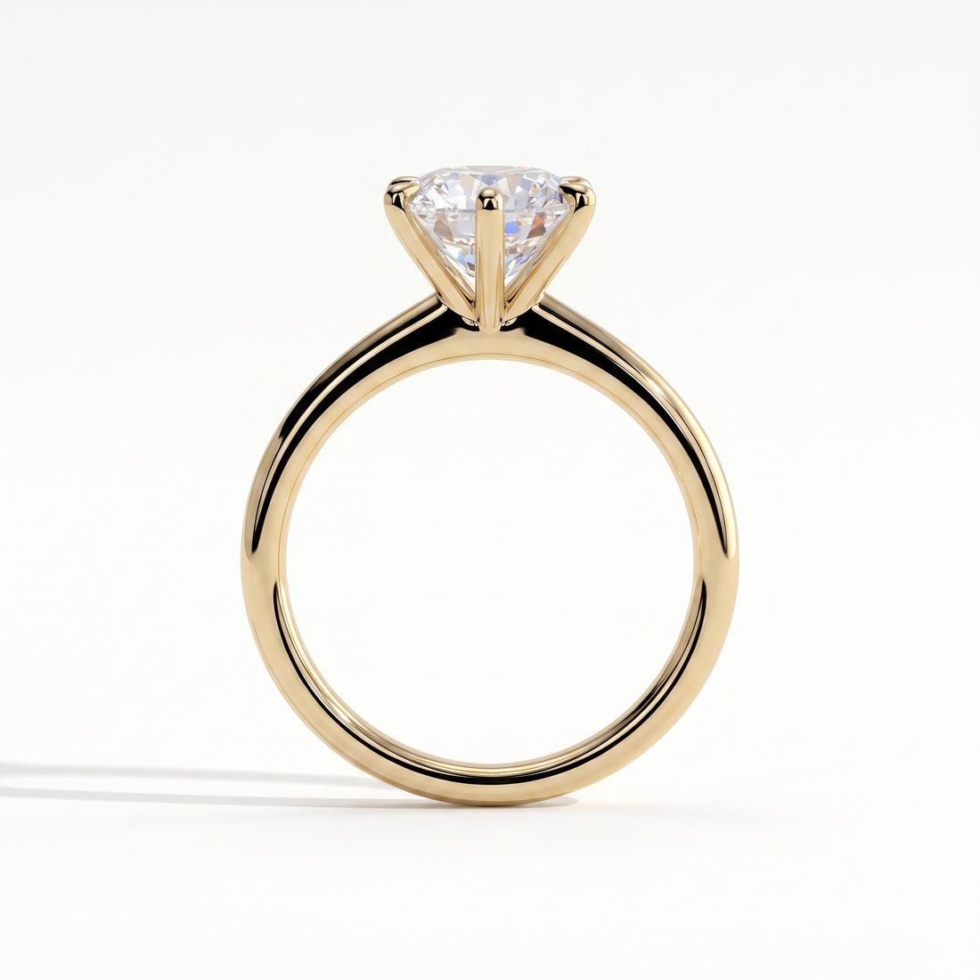 Round lab-grown diamond halo engagement ring in 14K (585) yellow gold, side profile 