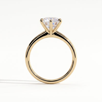 Round lab-grown diamond halo engagement ring in 14K (585) yellow gold, side profile 