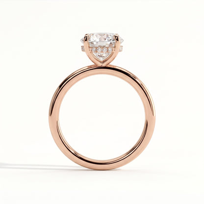 Round lab-grown diamond solitaire engagement ring in 14K (585) rose gold, side profile 