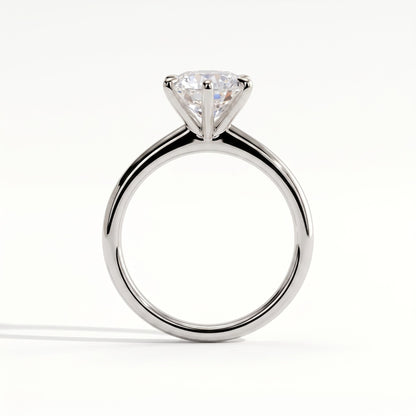 Round lab-grown diamond halo engagement ring in 18K (750) white gold, side profile 