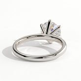 Round lab-grown diamond halo engagement ring in 18K (750) white gold, on white background 