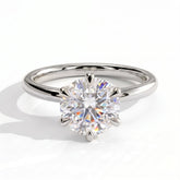 Round lab-grown diamond halo engagement ring in 18K (750) white gold, front view 