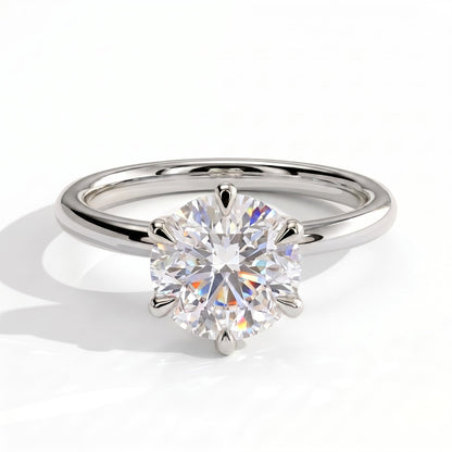 Round lab-grown diamond halo engagement ring in 18K (750) white gold, front view 