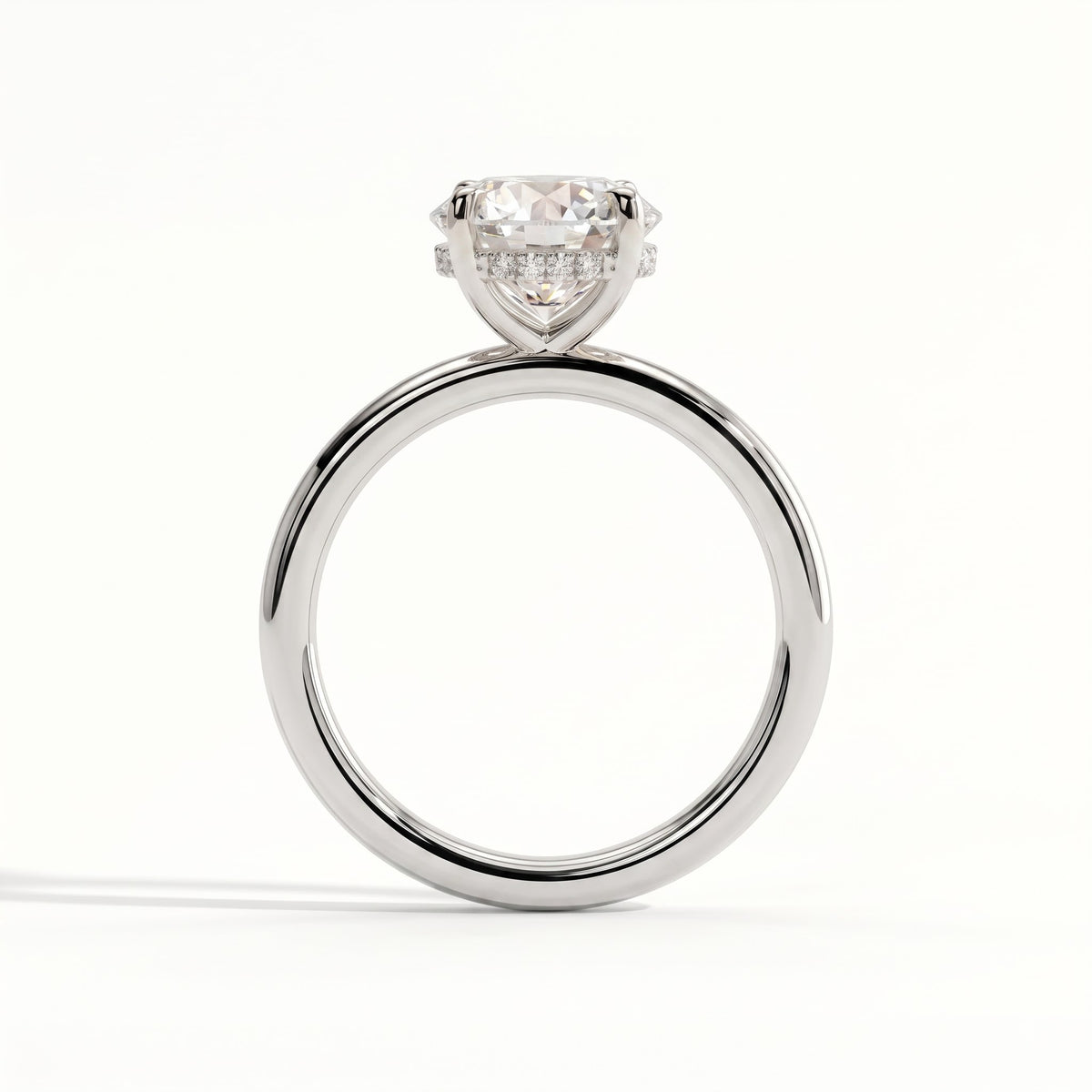Round lab-grown diamond solitaire engagement ring in 950 platinum, side profile 