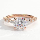 Round lab-grown diamond halo engagement ring in 14K (585) rose gold, front view 