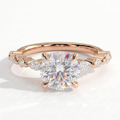 Round lab-grown diamond halo engagement ring in 14K (585) rose gold, front view 