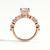 Round lab-grown diamond halo engagement ring in 18K (750) rose gold, side profile 