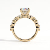 Round lab-grown diamond halo engagement ring in 18K (750) yellow gold, side profile 