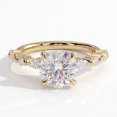 Round lab-grown diamond halo engagement ring in 18K (750) yellow gold, front view 