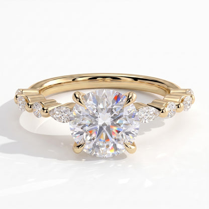 Round lab-grown diamond halo engagement ring in 18K (750) yellow gold, front view 