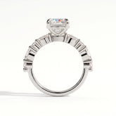Round lab-grown diamond halo engagement ring in 950 platinum, side profile 