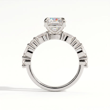 Round lab-grown diamond halo engagement ring in 950 platinum, side profile 