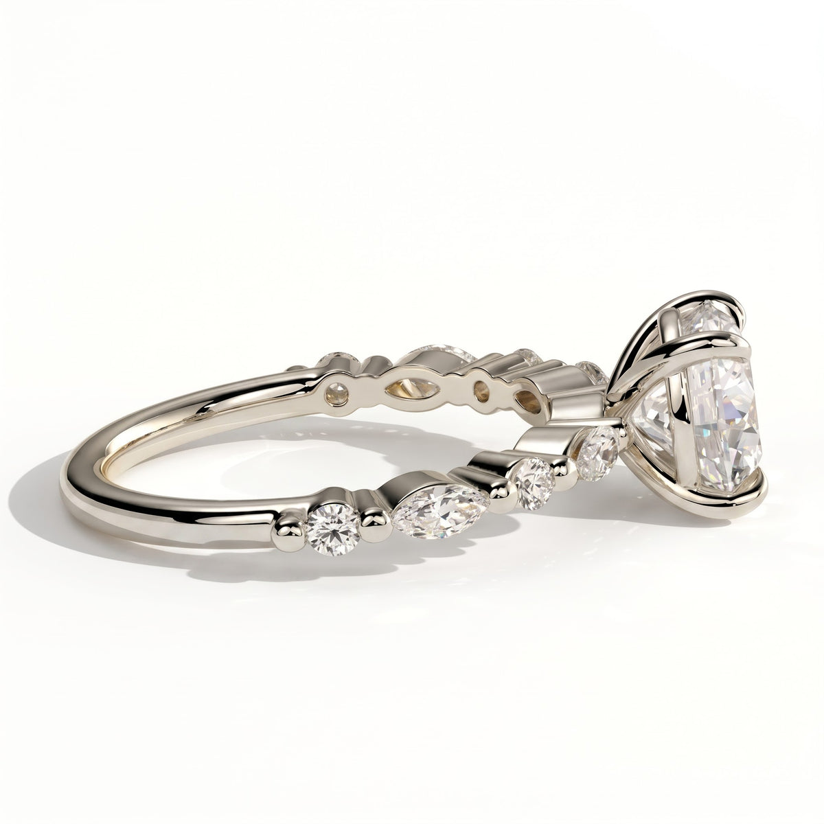 Round lab-grown diamond halo engagement ring in 950 platinum, detail view 