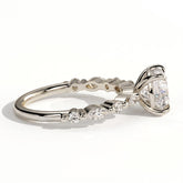 Round lab-grown diamond halo engagement ring in 950 platinum, detail view 