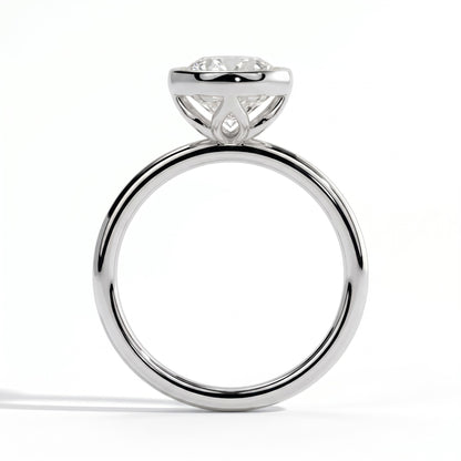 Round lab-grown diamond bezel-set solitaire engagement ring in 14K (585) white gold, side profile 
