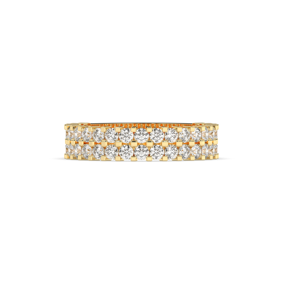 Levana triple-row round lab-grown diamond memoire wedding band in 585 yellow gold, front view 