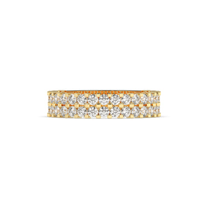 Levana triple-row round lab-grown diamond memoire wedding band in 750 yellow gold, front view 