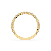 Levana triple-row round lab-grown diamond memoire wedding band in 585 yellow gold, top view 